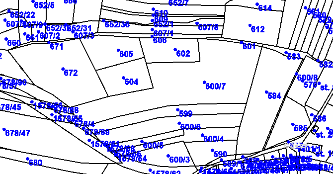 Parcela st. 600 v KÚ Kozmice u Benešova, Katastrální mapa