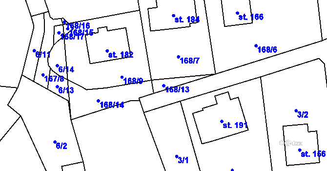 Parcela st. 168/13 v KÚ Kozmice u Benešova, Katastrální mapa