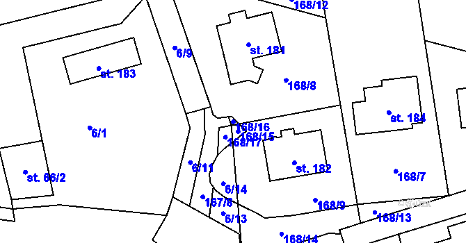 Parcela st. 168/16 v KÚ Kozmice u Benešova, Katastrální mapa