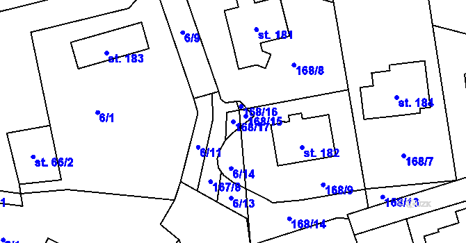 Parcela st. 168/17 v KÚ Kozmice u Benešova, Katastrální mapa