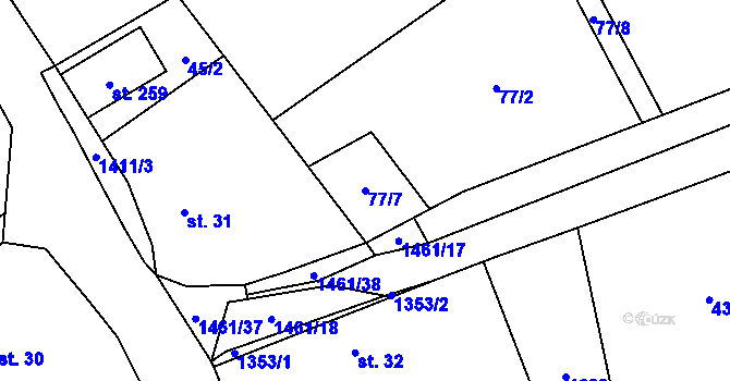 Parcela st. 77/7 v KÚ Kozmice u Benešova, Katastrální mapa