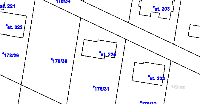 Parcela st. 225 v KÚ Kozmice u Benešova, Katastrální mapa