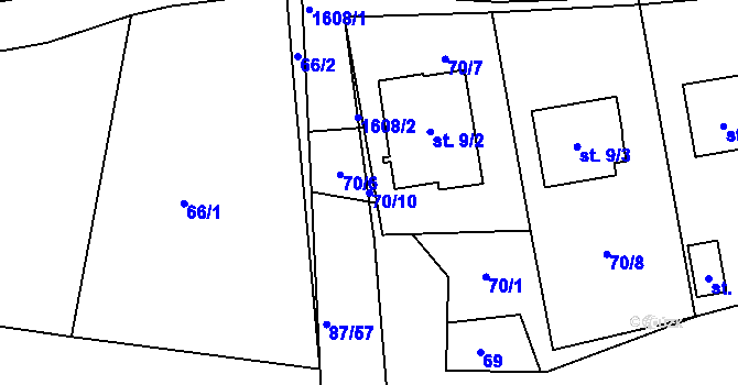 Parcela st. 70/10 v KÚ Kozmice u Benešova, Katastrální mapa