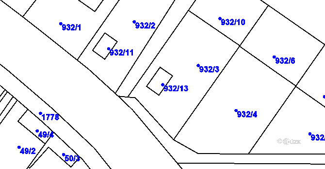 Parcela st. 932/13 v KÚ Kozmice, Katastrální mapa
