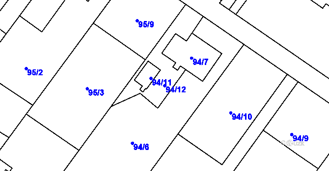 Parcela st. 94/12 v KÚ Kozmice, Katastrální mapa