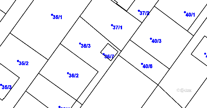 Parcela st. 36/7 v KÚ Kozmice, Katastrální mapa