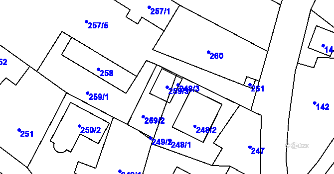 Parcela st. 259/3 v KÚ Kozmice, Katastrální mapa