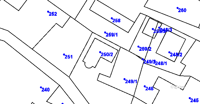 Parcela st. 250/2 v KÚ Kozmice, Katastrální mapa