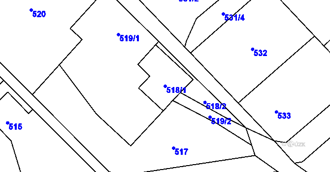 Parcela st. 518/1 v KÚ Kozmice, Katastrální mapa