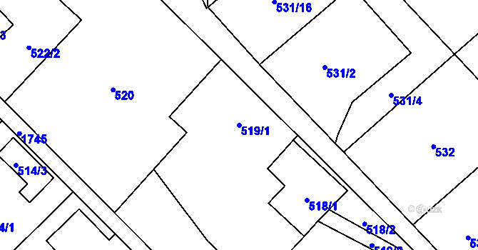 Parcela st. 519/1 v KÚ Kozmice, Katastrální mapa