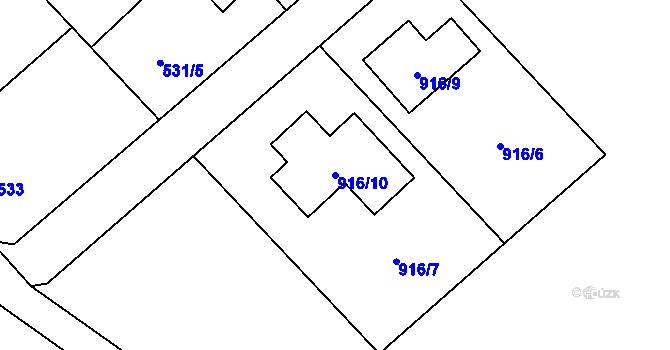 Parcela st. 916/10 v KÚ Kozmice, Katastrální mapa