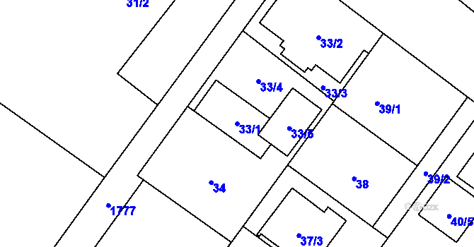 Parcela st. 33/1 v KÚ Kozmice, Katastrální mapa