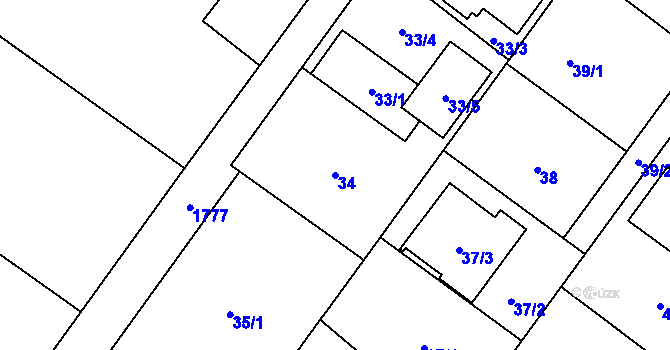 Parcela st. 34 v KÚ Kozmice, Katastrální mapa