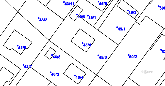 Parcela st. 45/4 v KÚ Kozmice, Katastrální mapa
