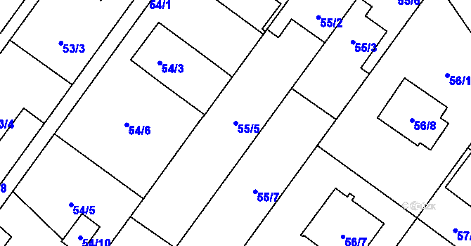 Parcela st. 55/5 v KÚ Kozmice, Katastrální mapa