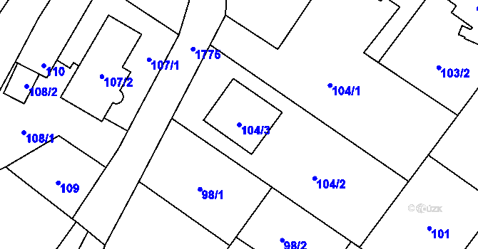 Parcela st. 104/3 v KÚ Kozmice, Katastrální mapa