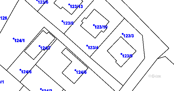 Parcela st. 123/4 v KÚ Kozmice, Katastrální mapa