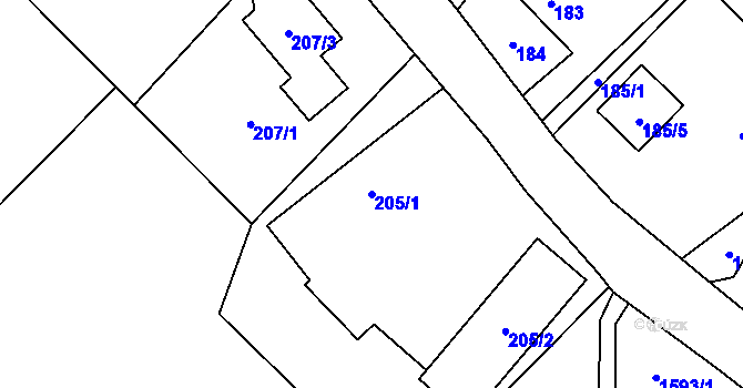 Parcela st. 205/1 v KÚ Kozmice, Katastrální mapa
