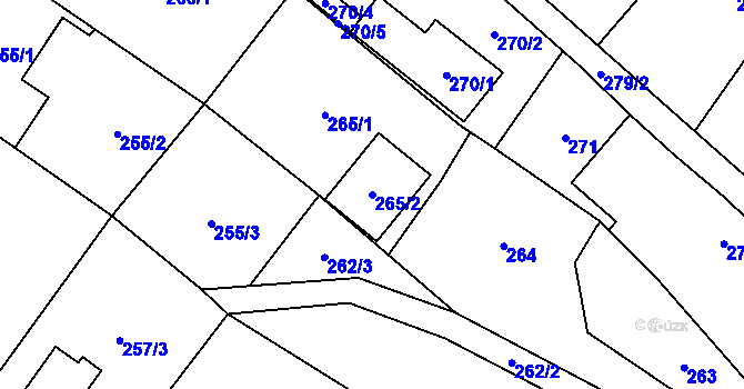 Parcela st. 265/2 v KÚ Kozmice, Katastrální mapa