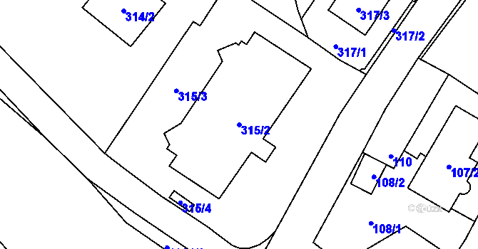 Parcela st. 315/2 v KÚ Kozmice, Katastrální mapa