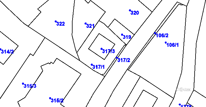 Parcela st. 317 v KÚ Kozmice, Katastrální mapa