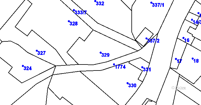 Parcela st. 329 v KÚ Kozmice, Katastrální mapa