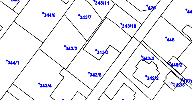 Parcela st. 343/3 v KÚ Kozmice, Katastrální mapa