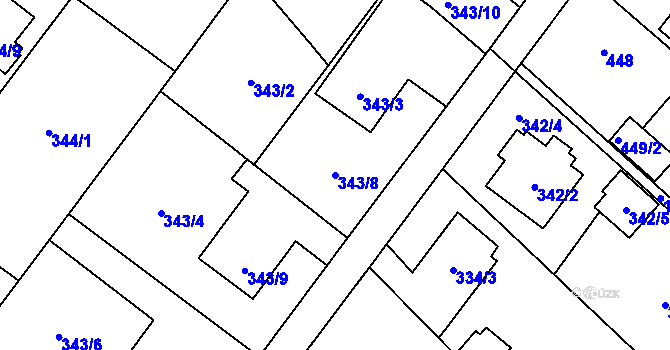 Parcela st. 343/8 v KÚ Kozmice, Katastrální mapa