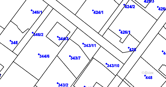 Parcela st. 343/11 v KÚ Kozmice, Katastrální mapa