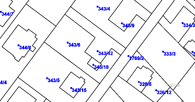 Parcela st. 343/12 v KÚ Kozmice, Katastrální mapa