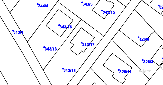 Parcela st. 343/17 v KÚ Kozmice, Katastrální mapa