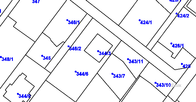 Parcela st. 344/3 v KÚ Kozmice, Katastrální mapa