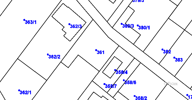 Parcela st. 361 v KÚ Kozmice, Katastrální mapa