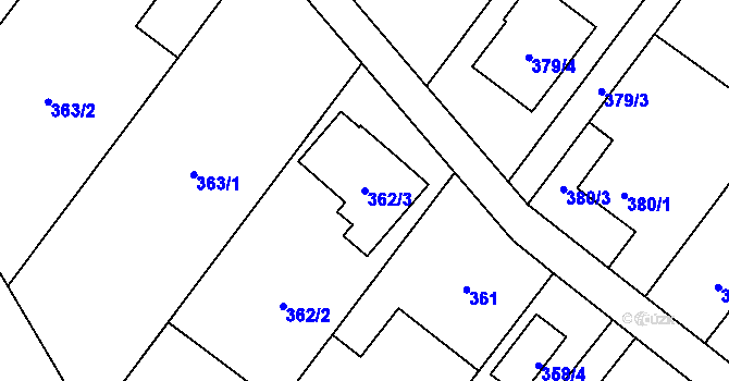 Parcela st. 362/3 v KÚ Kozmice, Katastrální mapa