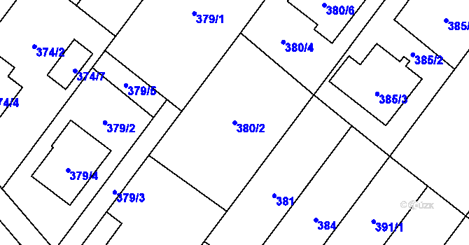 Parcela st. 380/2 v KÚ Kozmice, Katastrální mapa