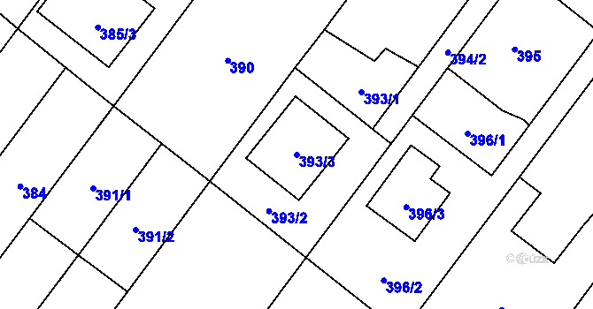 Parcela st. 393/3 v KÚ Kozmice, Katastrální mapa