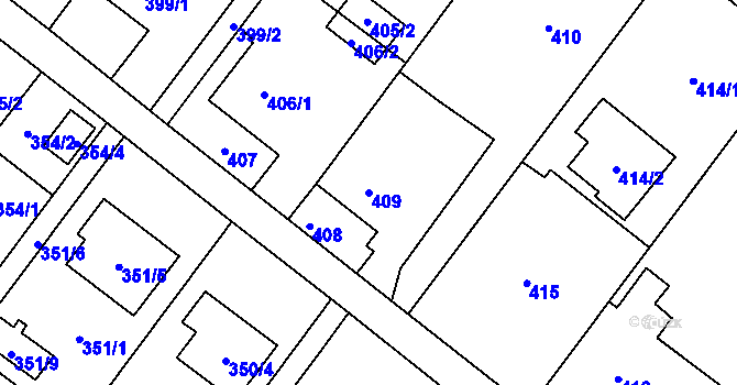 Parcela st. 409 v KÚ Kozmice, Katastrální mapa