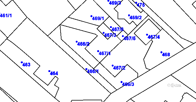 Parcela st. 467/1 v KÚ Kozmice, Katastrální mapa