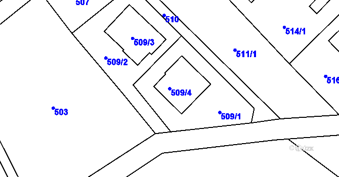 Parcela st. 509/4 v KÚ Kozmice, Katastrální mapa