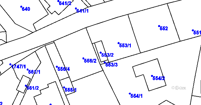 Parcela st. 553/2 v KÚ Kozmice, Katastrální mapa