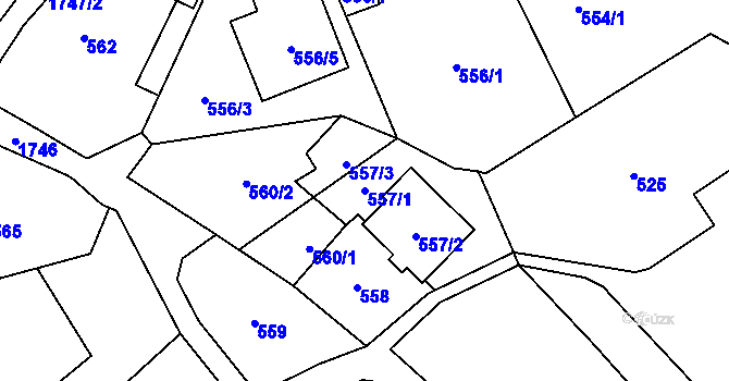 Parcela st. 557/1 v KÚ Kozmice, Katastrální mapa