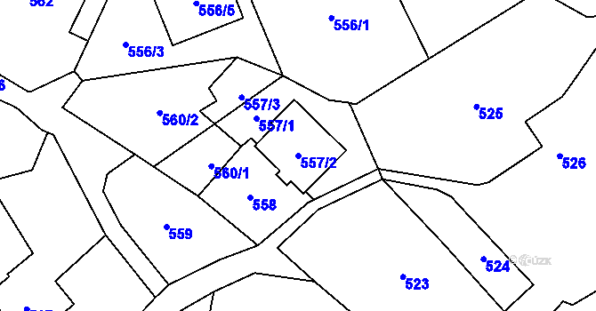 Parcela st. 557/2 v KÚ Kozmice, Katastrální mapa