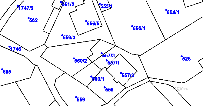 Parcela st. 557/3 v KÚ Kozmice, Katastrální mapa