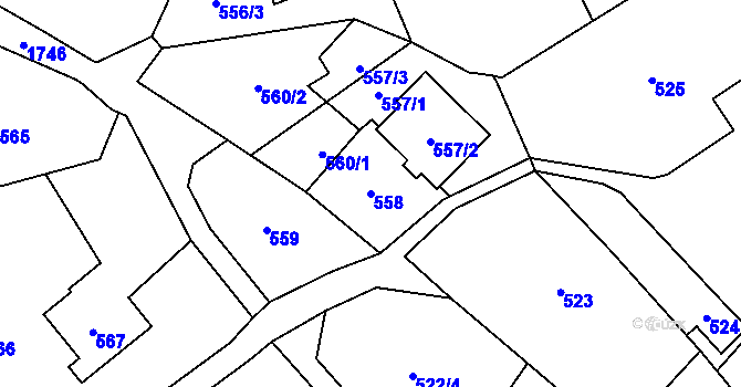 Parcela st. 558 v KÚ Kozmice, Katastrální mapa