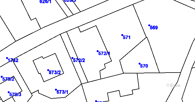 Parcela st. 572/1 v KÚ Kozmice, Katastrální mapa