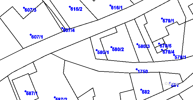 Parcela st. 580/1 v KÚ Kozmice, Katastrální mapa
