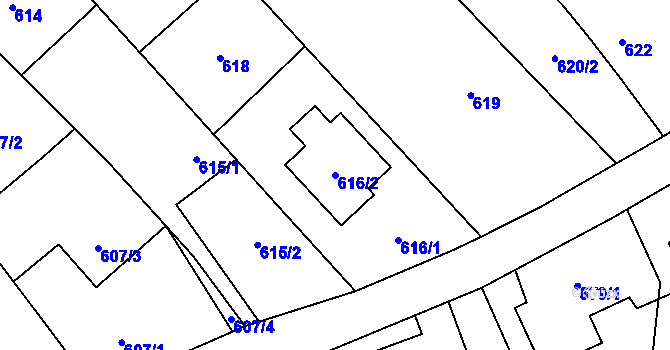 Parcela st. 616/2 v KÚ Kozmice, Katastrální mapa