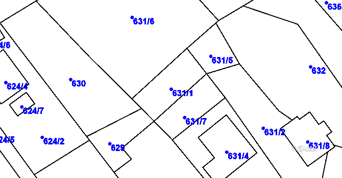 Parcela st. 631/1 v KÚ Kozmice, Katastrální mapa