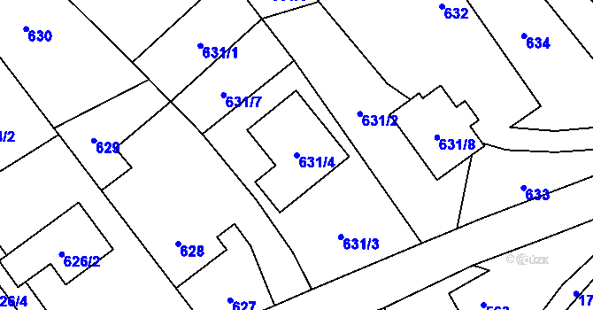 Parcela st. 631/4 v KÚ Kozmice, Katastrální mapa