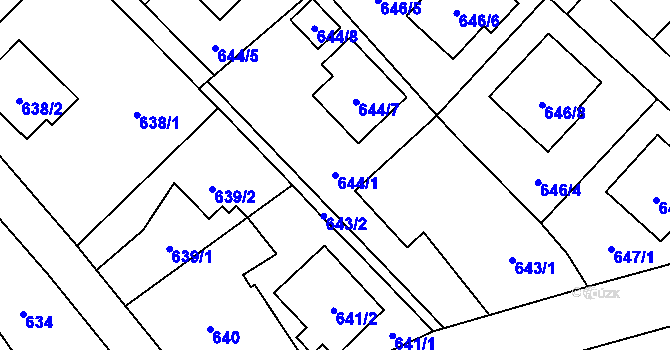 Parcela st. 644/1 v KÚ Kozmice, Katastrální mapa